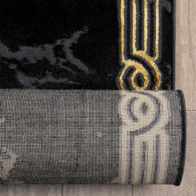 Well Woven Custom Size Hallway Stair Runner - Made-to-Measure - Fairmont Collection Lezlee Black Gold Abstract Marble Border 3x25 (2'7" x 25' Runner)