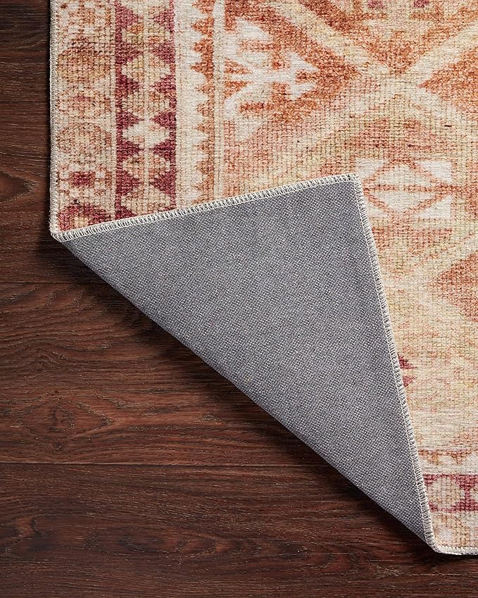 Loloi Layla Collection LAY-16 Natural/Spice 2'-6" x 9'-6" .13" Thick Runner Rug, Soft, Durable, Vintage Inspired, Distressed, Low Pile, Non-Shedding, Easy Clean, Printed, Living Room Rug