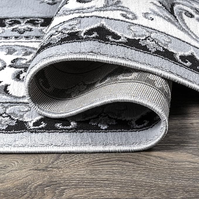 JONATHAN Y Acanthus French Border Light Gray/Cream Indoor Area Rug, 5x8, Vintage, Bohemian, Easy-Cleaning for Living Room, Bedroom, Kitchen, Pet Friendly, Non-Shedding (MDP504F-5)