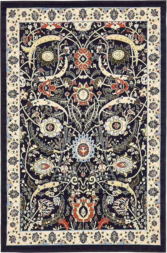 Unique Loom Espahan Collection Area Rug - Cape Cod (6' 1" x 9' Rectangle, Navy Blue/ Black)