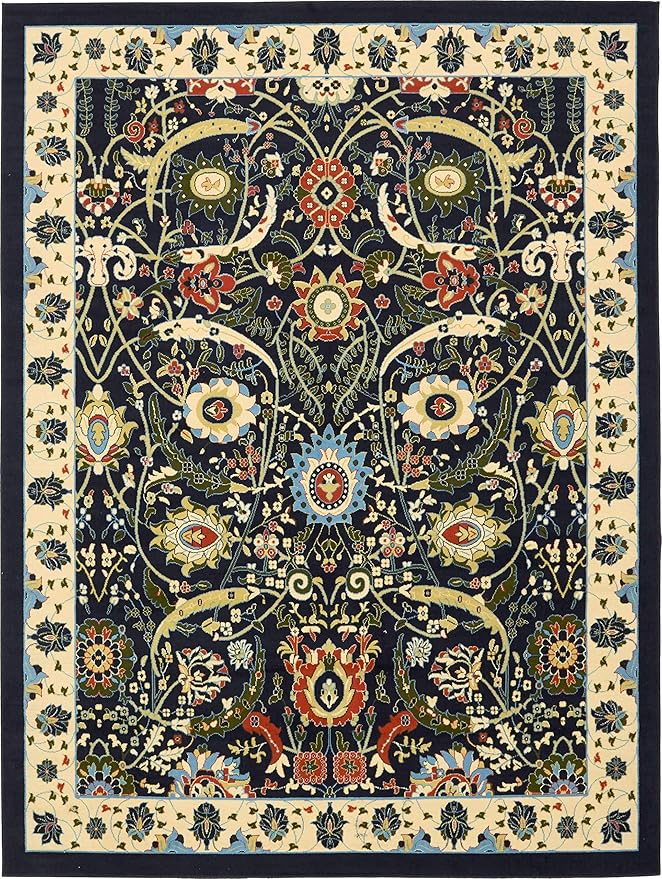 Unique Loom Espahan Collection Area Rug - Cape Cod (9'x 12' Rectangle, Navy Blue/ Black)