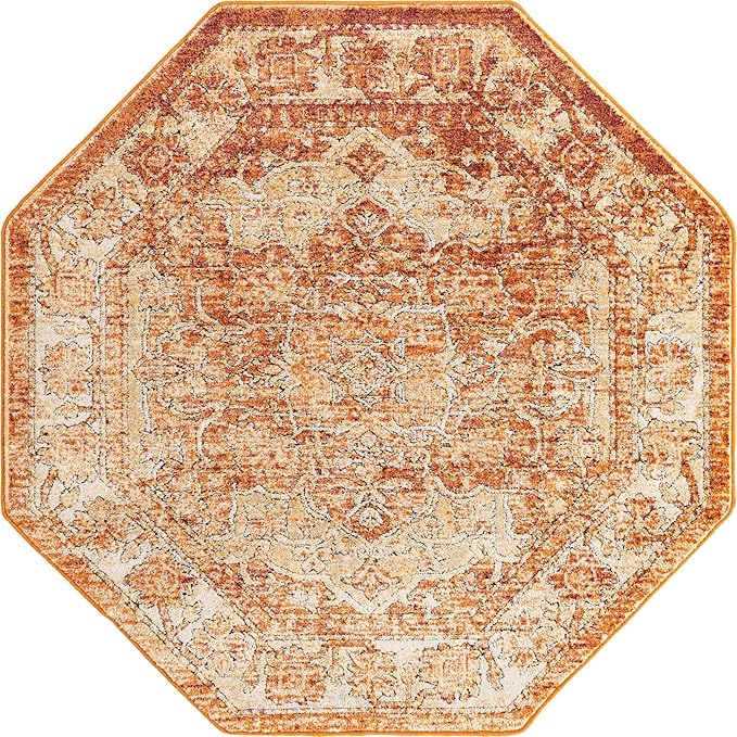 Unique Loom Isabella Collection Area Rug - Adjani (5' 1" Octagon, Rust Red/ Black)