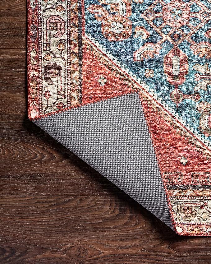 Loloi Layla Collection LAY-10 Marine/Clay 7'-6" x 9'-6" .13" Thick Area Rug, Soft, Durable, Vintage Inspired, Distressed, Low Pile, Non-Shedding, Easy Clean, Printed, Living Room Rug