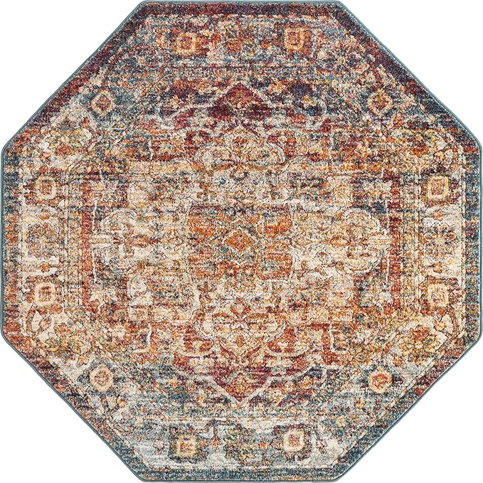 Unique Loom Isabella Collection Area Rug - Adjani (5' 1" Octagon, Multi/ Beige)