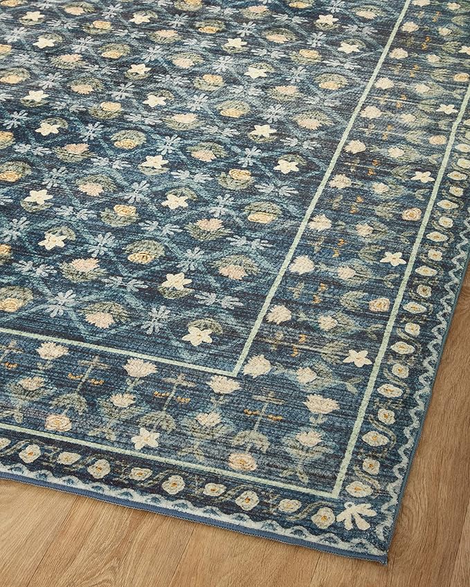 Loloi Rifle Paper Co. Eden Collection EDE-03 Lattice Indigo 2'-6" x 7'-6" Runner Rug feat. CloudPile™