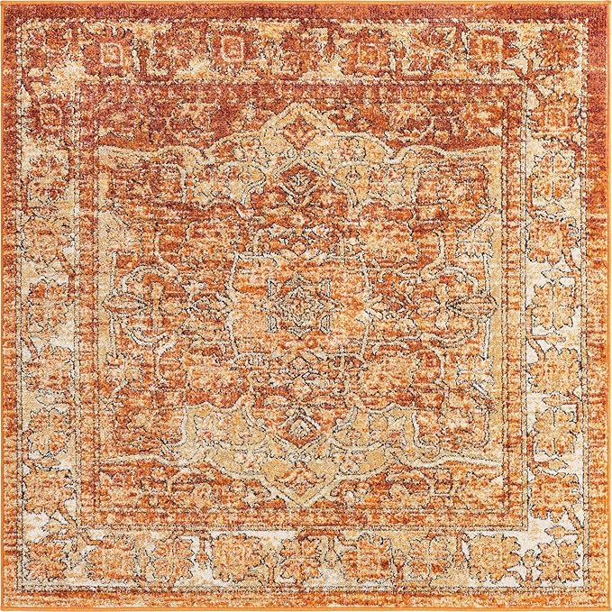 Unique Loom Isabella Collection Area Rug - Adjani (5' 1" Square, Rust Red/ Black)