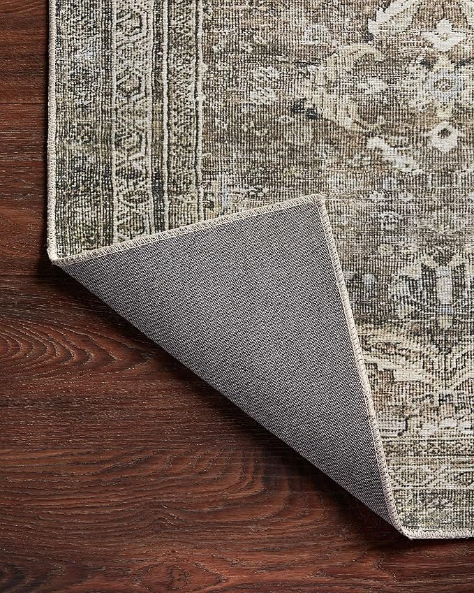 Loloi Layla Collection LAY-13 Antique/Moss 2'-0" x 5'-0" .13" Thick Accent Rug, Soft, Durable, Vintage Inspired, Distressed, Low Pile, Non-Shedding, Easy Clean, Printed, Living Room Rug