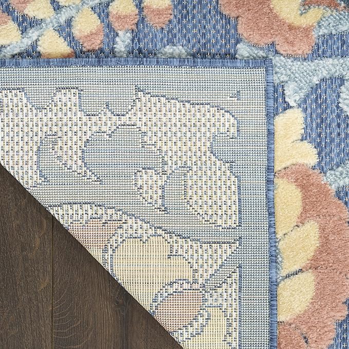 Nourison Home Aloha Blue Rose 7'10" x 10'6" Area Rug - Easy Clean, Non Shedding, Bed Room, Living Room, Dining Room, Kitchen (8' x 11')