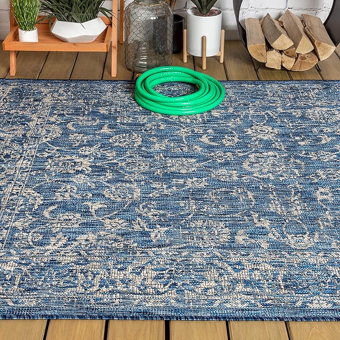 JONATHAN Y Weave Floral Indoor Outdoor Area Rug 3X5 Navy/Gray, Tela Bohemian Textured for Backyard, Patio, Porch, Easy-Cleaning, High Traffic, Pet-Friendly, Non-Shedding (SMB100B-3)