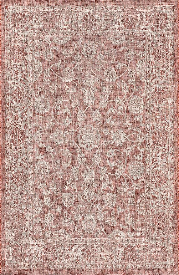 JONATHAN Y Weave Floral Indoor Outdoor Area Rug 10X14 Red/Taupe, Tela Bohemian Textured for Backyard, Patio, Porch, Easy-Cleaning, High Traffic, Pet-Friendly, Non-Shedding (SMB100A-14)