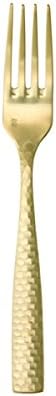 Fortessa Lucca Faceted 18/10 Stainless Steel Flatware, Salad/Dessert Fork, 7", Set of 12, Brushed Gold