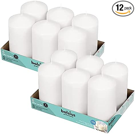 BOLSIUS 12 White Pillar Candles Bulk - 3x6 Inches Candle Set - 70+ Hours Clean Burning - No Palm Oil - 0% Animal Fat - Premium European Quality - Unscented Dripless Party Pillars