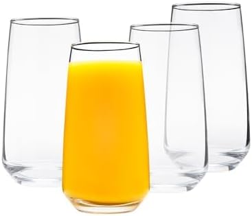 Vikko Drinking Glasses, Glass Cups, Set of 4 Highball Water Glasses 16.25 Ounce, Premium Tall Drinking Glass, Dishwasher Safe DrinkingWare