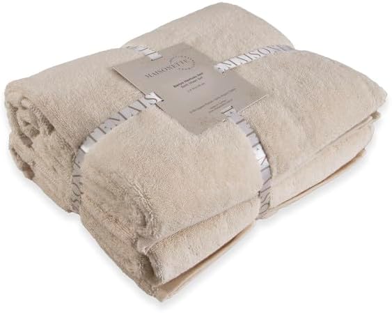 Maisonette Elegance 100% Organic Cotton Turkish Bath Towels, Soft & Absorbent, Ideal Quick Dry Large Bathroom Towel Set for Shower (30" x 58", 2 Pack) - Light Beige (Natural)