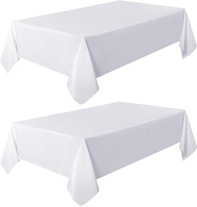 sancua 2 Pack White Tablecloth 60 x 120 Inch, Rectangle 8 Feet Table Cloth - Stain and Wrinkle Resistant Washable Polyester Table Cover for Dining Tables, Buffet Parties and Camping