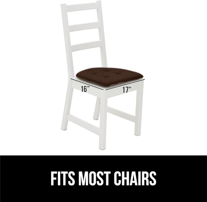 GORILLA GRIP Slip Resistant Tufted Chair Cushions, No Ties Required, Memory Foam Pads for Dining Room Kitchen Table, Office, Rocking Chairs, Plush Seat Cushion Pad, Home Decor, Set of 4, 16x17, Brown