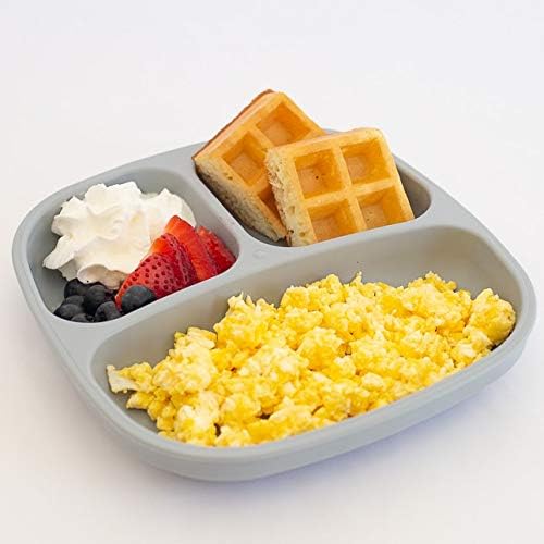 Re-play 3x3 Divided Toddler Plates and Utensils Set - Toddler Forks and Spoons Set - Dishwasher and Microwave Safe - Made in USA - Modern Pink