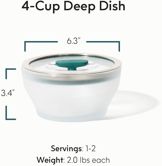 Anyday 4-Cup Microwave Cookware & Glass Container with Glass Lid, Plastic-Free Deep Food Storage | Stackable Airtight Steamer with Vented Lid for Microwave-Safe Reheating, Steaming Vegetables & Rice