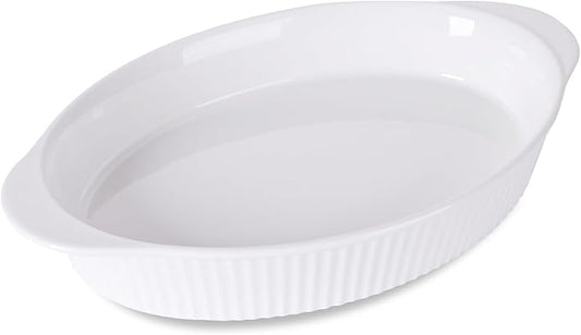 LEETOYI Porcelain 9x13 Large Oval Au Gratin Pans,Baking Dish for Servings, Bakeware with Double Handle for Kitchen and Home, White