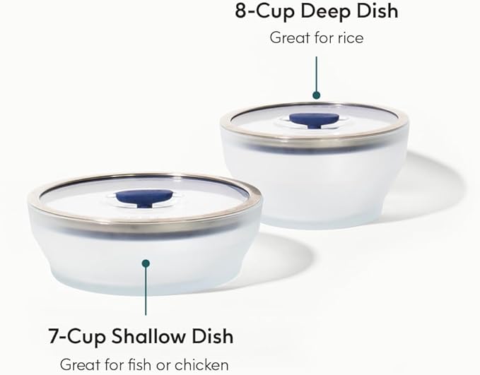 Anyday 4-Pc Microwave Cookware & Glass Food Storage Set with Glass Lids | Large Plastic-Free Containers | Stackable Steamer with Vented Lid for Microwave-Safe Reheating & Steaming Vegetables, Rice