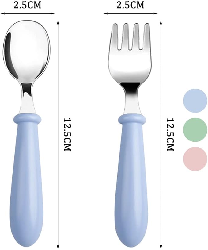 Pimoys 12 Pieces Toddler Utensils Kids Silverware Set Baby Forks and Spoons, Stainless Steel Childrens Safe Cutlery with Round Handle for Self Feeding, Dishwasher Safe