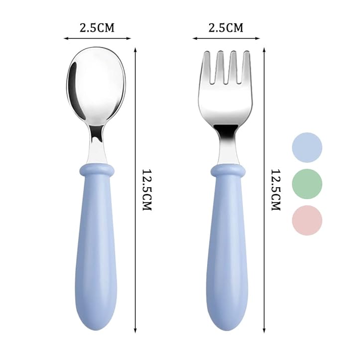Pimoys 6 Pieces Toddler Spoons Baby Spoons for Self-Feeding, Stainless Steel Kids Spoons with Round Handle Metal Toddler Utensils Children's Silverware Set BPA Free, Dishwasher Safe