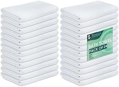 24 Pack White 20x40 Inch 100% Cotton Bath Towels - Lightweight, Quick Drying, Commercial Grade - Ideal for Gym, Salon, Spa & Hair