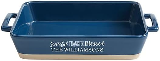 Let's Make Memories Personalized Grateful, Thankful, Blessed Stoneware - Navy Lasagna Dish