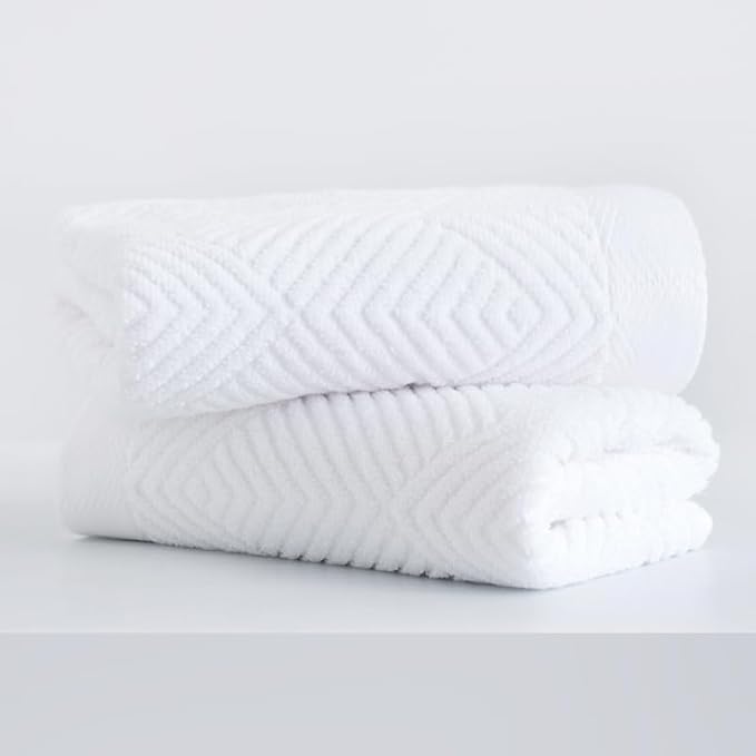 sense gnosis White Hand Towel Set of 2 Terry Striped Weave Pattern Ultra Absorbent Super Soft 100% Cotton Hand Towel for Bathroom 13 X 29 Inch