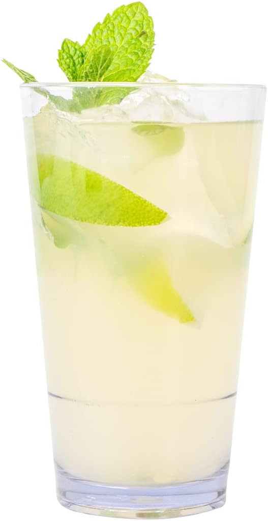 Bev Tek 14 Ounce Plastic Drinking Glasses, 12 Reusable Plastic Cocktail Cups - Shatterproof, Clear Plastic Highball Glasses, Dishwashable, Stackable - Restaurantware