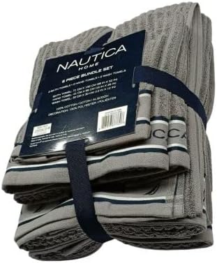Nautica - Bath Towels, 100% Soft & Absorbent Fluffy Cotton, Highly Absorbent & Quick Dry, Medium Weight Bathroom Towels (Signature Grey, 6 Piece)