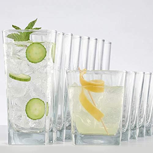 Everyday Drinking Glasses Set of 8 Drinkware Kitchen Glasses for Cocktail, Iced Coffee, Beer, Ice Tea, Wine, Whiskey, Water, 4 Tall Highball Glass Cups & 4 Short Old Fashioned.