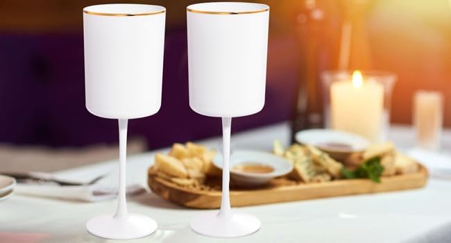 Ciaell 12 Pack White Plastic Wine Glasses with Stem - 10 Oz White and Gold Disposable Wine Glasses for Parties & Christmas & Weddings & Poolside & Toasting & Outdoors & New Year