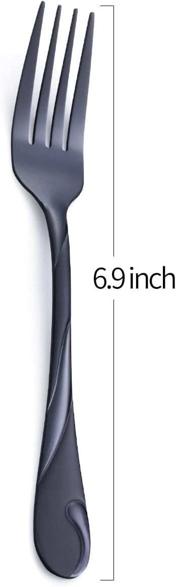 Black Salad Fork Set, Seeshine 6.9-inch Stainless Steel Shiny Black Metal Dessert Fork, Small Cake Fork, Set of 6