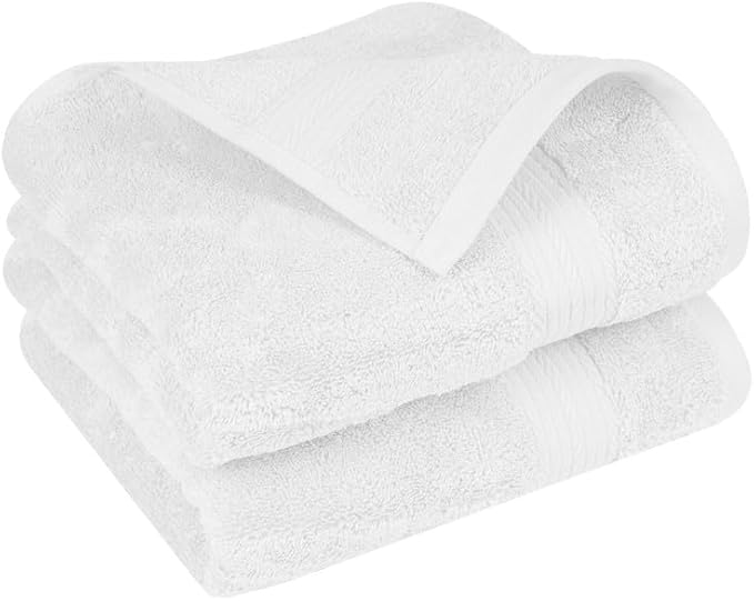 Ample Decor Hand Towels for Bathroom 18 X 28 Inch 600 GSM 100% Cotton, Soft Absorbent - Set of 2 - Christmas White