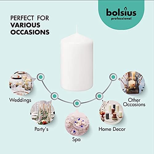 BOLSIUS 12 White Pillar Candles Bulk - 3x6 Inches Candle Set - 70+ Hours Clean Burning - No Palm Oil - 0% Animal Fat - Premium European Quality - Unscented Dripless Party Pillars