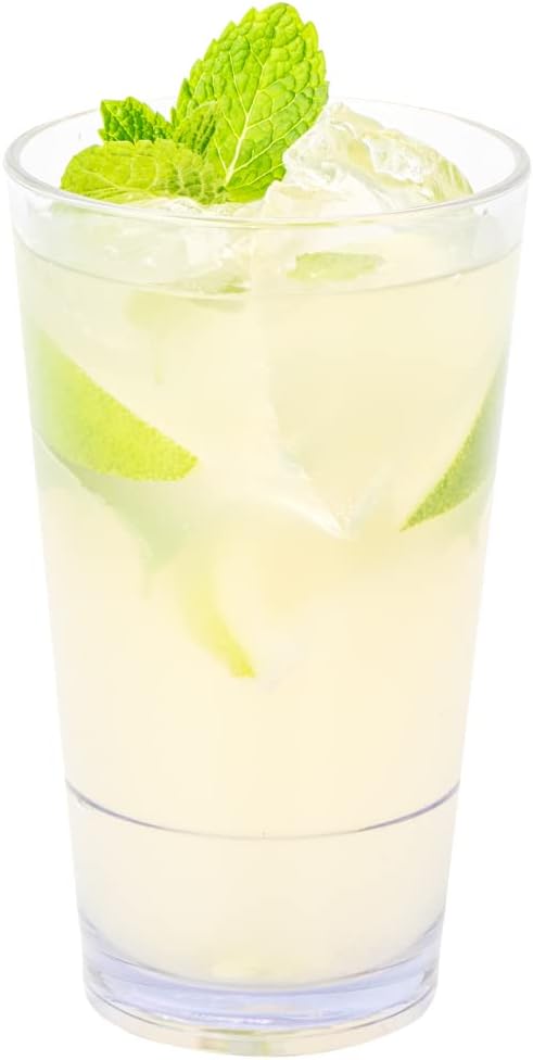 Bev Tek 14 Ounce Plastic Drinking Glasses, 12 Reusable Plastic Cocktail Cups - Shatterproof, Clear Plastic Highball Glasses, Dishwashable, Stackable - Restaurantware