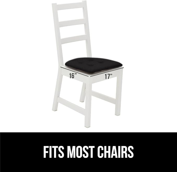 GORILLA GRIP Slip Resistant Tufted Chair Cushions, No Ties Required, Set of 6 Memory Foam Pads for Dining Room Kitchen Table, Office, Rocking Chairs, Plush Seat Cushion Pad, Home Decor, 16x17, Black