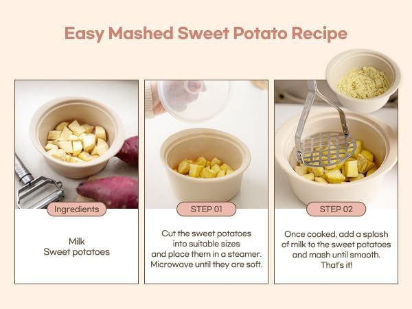 Microwave Silicone Steamer for Baby Food, Made In Korea, Oven & Dishwasher Safe to 482°F, Easy Clean, Microwave Pot with Handle & Lid, 100% Food Grade Steamer Bowl (Creme Brulee, 27.1oz (800ml))