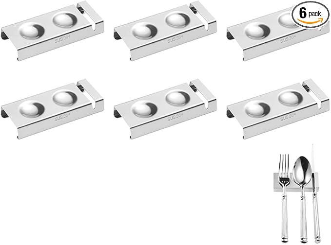 Cutlery Rests Stand for Chopsticks Spoon Fork Knife Rest Rack 304 Stainless Steel Flatware Holder Set of 6 for Dining Table Hotel Restaurant (Silver, 10X4X1.5CM)