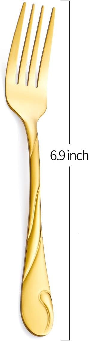 Gold Salad Fork Set, Seeshine 6.9-inch Stainless Steel Shiny Gold Metal Dessert Fork, Set of 6