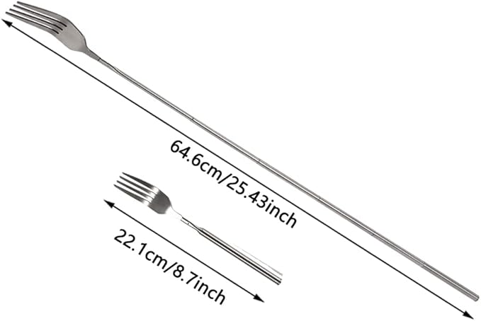 Extendable Fork,8.7 to 25.4 Inch Expandable fork prank,Expandable fork,Telescopic BBQ Fork, Stainless Steel, Extendable Handle,Long Dinner Fruit Dessert Cutlery (3 Pcs)
