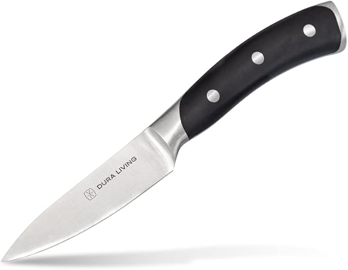 DURA LIVING 3.5-Inch Paring Knife – Ultra-Sharp German High Carbon Stainless Steel, Full Tang, Ergonomic Handle, Multipurpose Kitchen Knife for Chopping, Slicing, and Dicing, Black