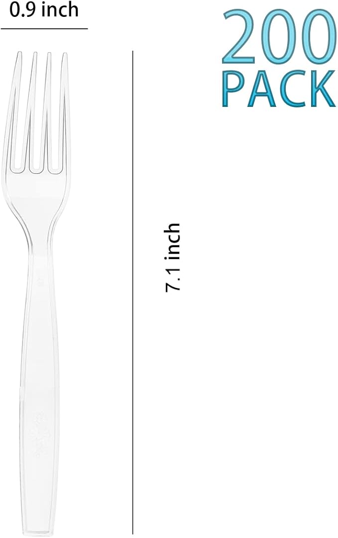 200 Count Clear Disposable Plastic Forks, Heavy Weight Disposable Forks Plastic Utensils for Parties, Picnics, Big Event, Daily Use