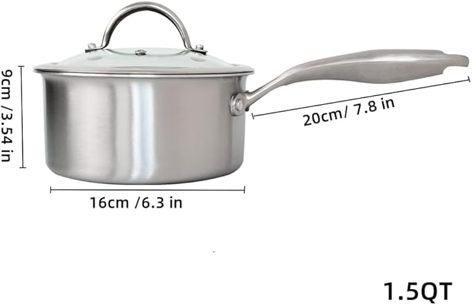 1.5 Quart Stainless Steel Saucepan with Steamer Basket, 18/10 Tri-ply Construction, Versatile Sauce Pan with glass Lid - Perfect for Cooking Gravies. Pasta, Vegetable and More