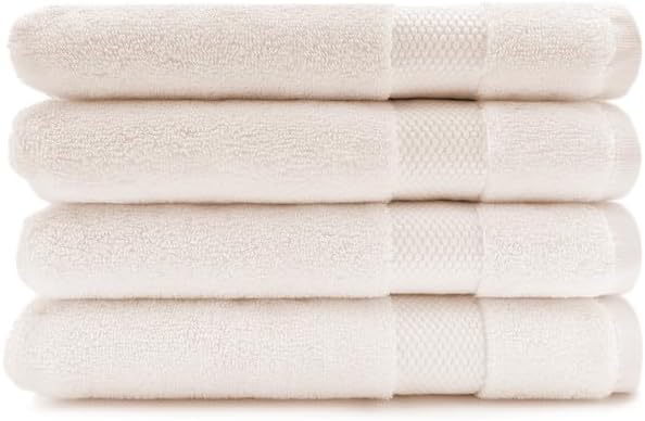 Maisonette Elegance 100% Organic Cotton Turkish Hand Towels - Soft Absorbent Washcloths for Face - Ideal Quick Dry Large Towel Wash Cloth Set for Bathroom - (20" x 30", 4 Pack) - Light Beige (Natural)