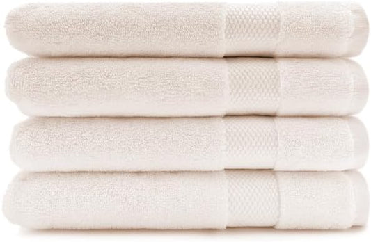 Maisonette Elegance 100% Organic Cotton Turkish Hand Towels - Soft Absorbent Washcloths for Face - Ideal Quick Dry Large Towel Wash Cloth Set for Bathroom - (20" x 30", 4 Pack) - Light Beige (Natural)
