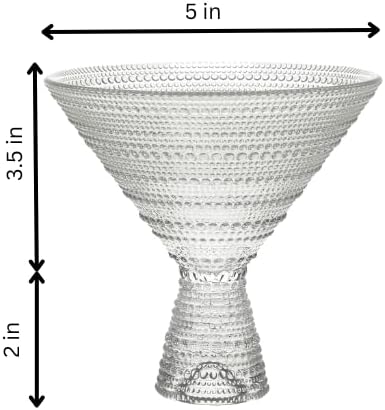 LEMONSODA Hobnail Pink/Clear Martini Glasses Vintage Cocktail Glasses (9oz) for Martini, Cocktail, Margarita, Cosmopolitan, Manhattan (Clear, Set of 4)