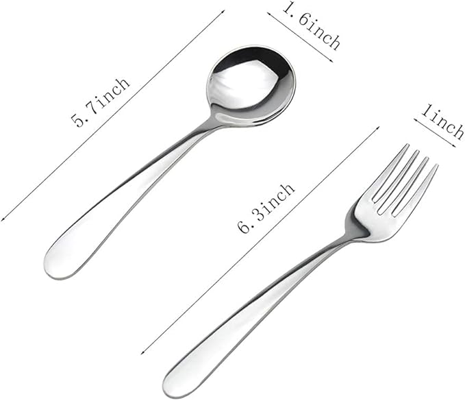 Stainless Steel kids Silverware Set-6 pieces-Kids Forks and Spoons-Mirror Polished-Toddler silverwares Back to school lunch supplies