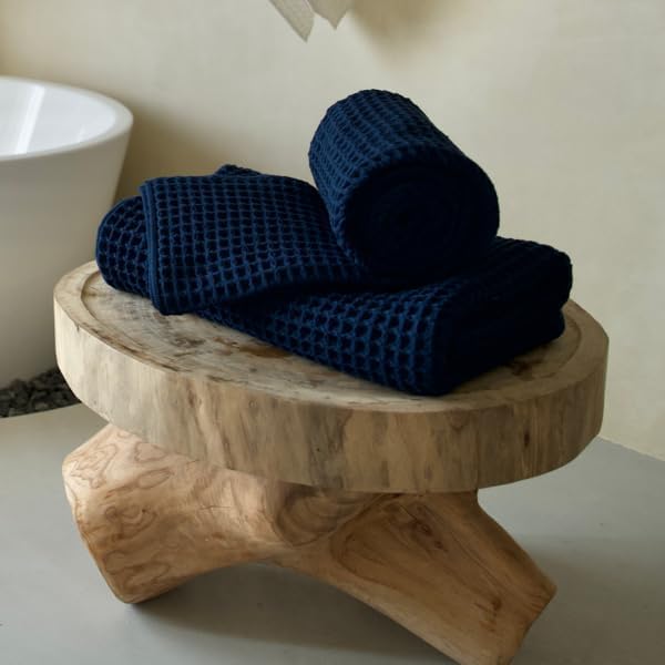 Luxury Organic Japanese Cotton Waffle Bath Towel | Thick, Absorbent, Quick Dry Bathroom Towels for Shower, Sauna, Onsen| Hotel & Spa Quality, Gift-Ready (Ocean Blue, Bath Towel (Set of 2))